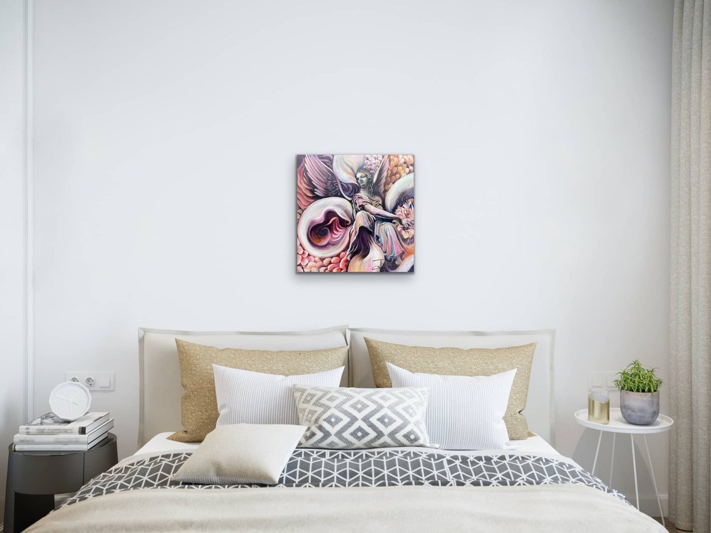 Bedroom art, artwork, angel art, angel painting, painting of angels, marble statue art, marble art, marble figure, figurative art, figure painting, figurative artwork