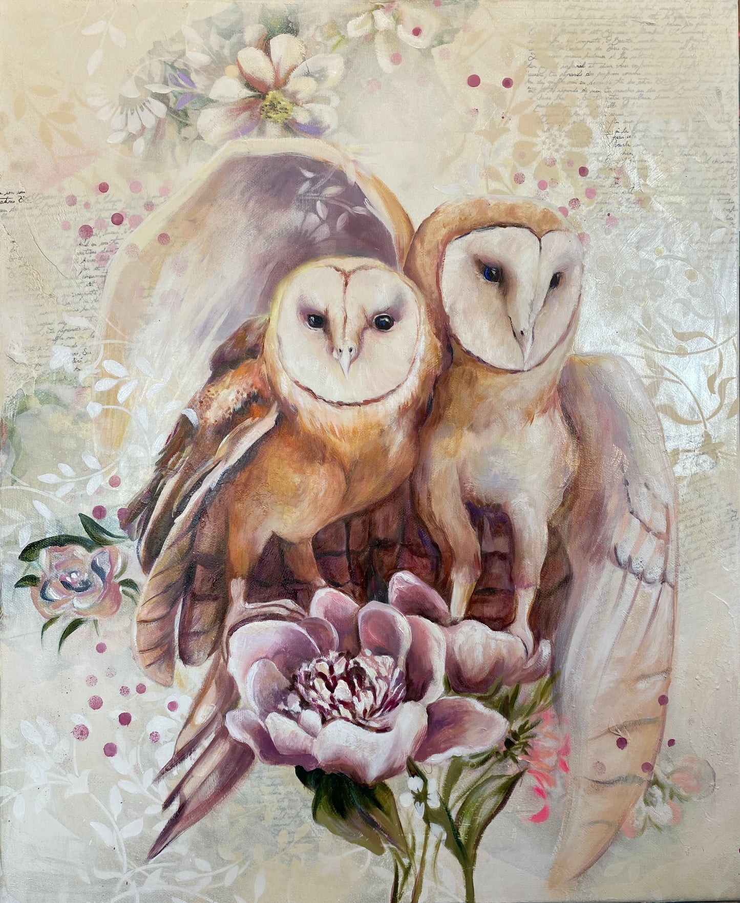 Diamond and Pearl Owls Original Painting