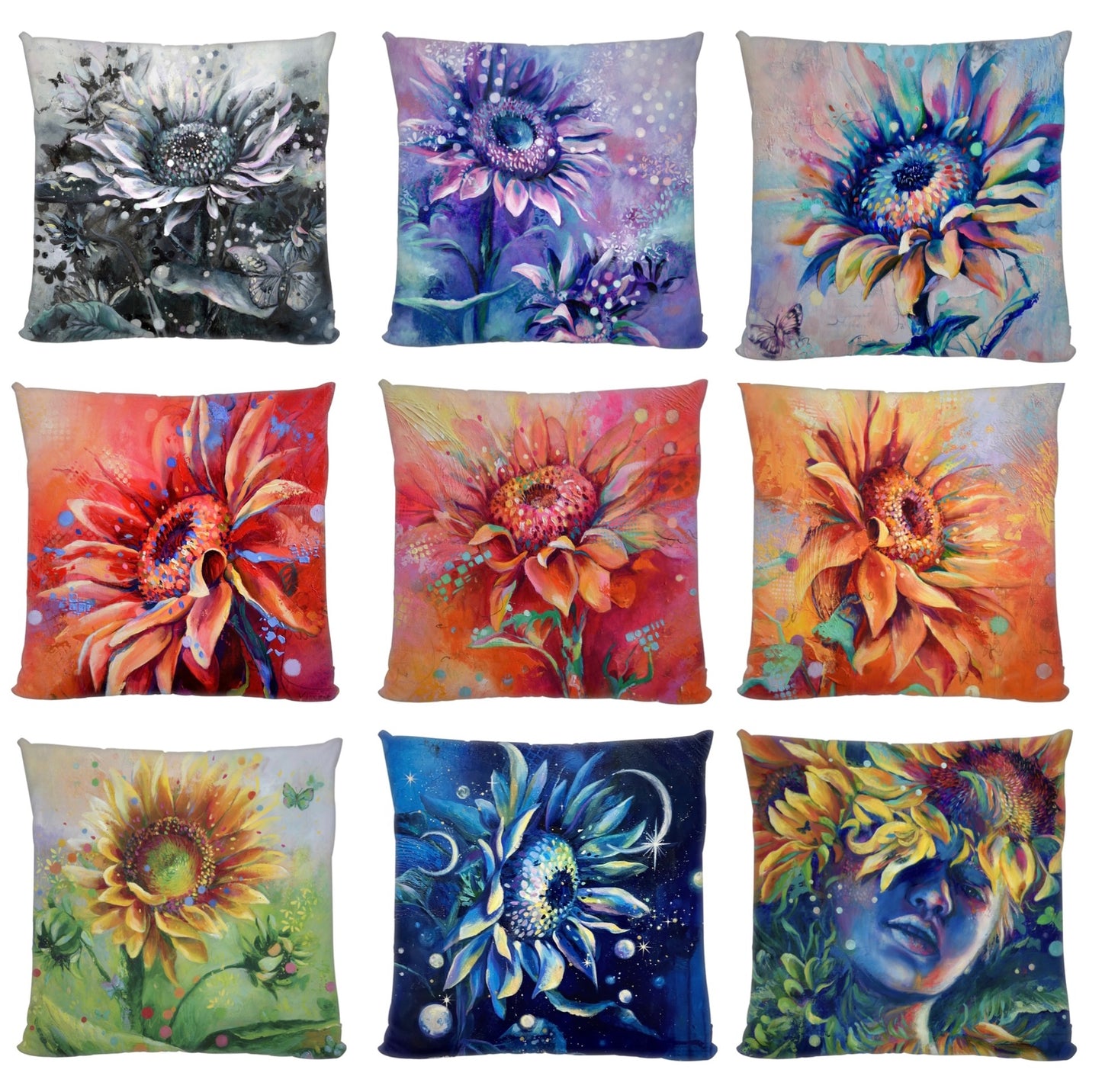 Feature Cushion- Reversible with Dawn and Twilight Sunflowers