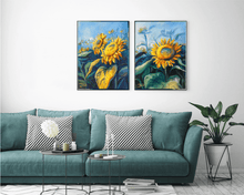 Load image into Gallery viewer, Sunflower art collection, sunflower paintings, sunflower art prints, sunflower poster, sunflower original artwork, sunflower field

