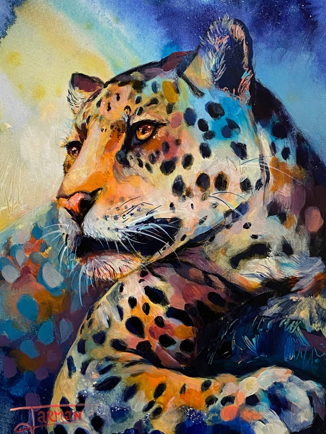 Leonard the Leopard, original acrylic painting. A4 size.