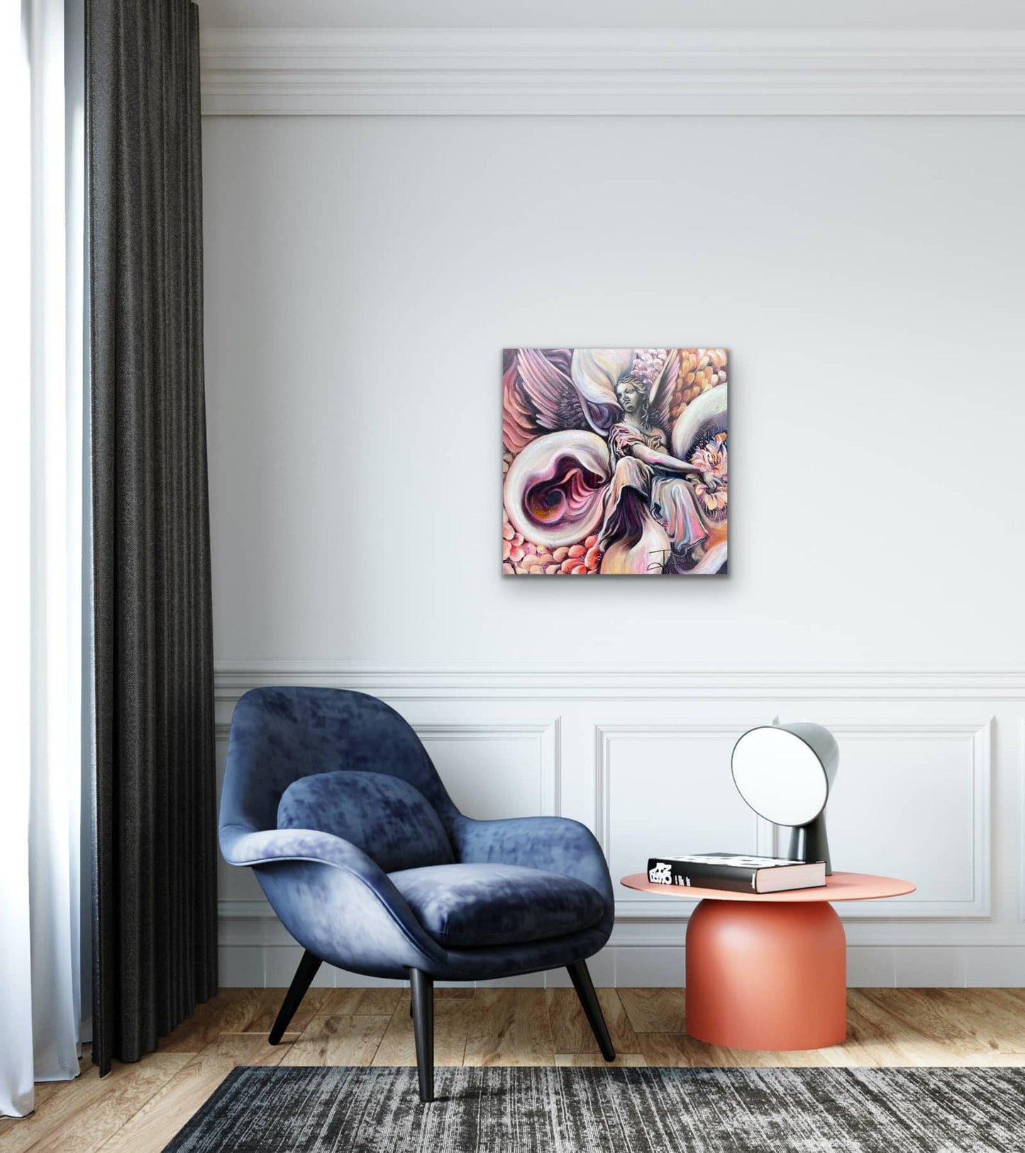 Square art, angel, angel, petals, hall art, wall art, home decor, artwork in the home