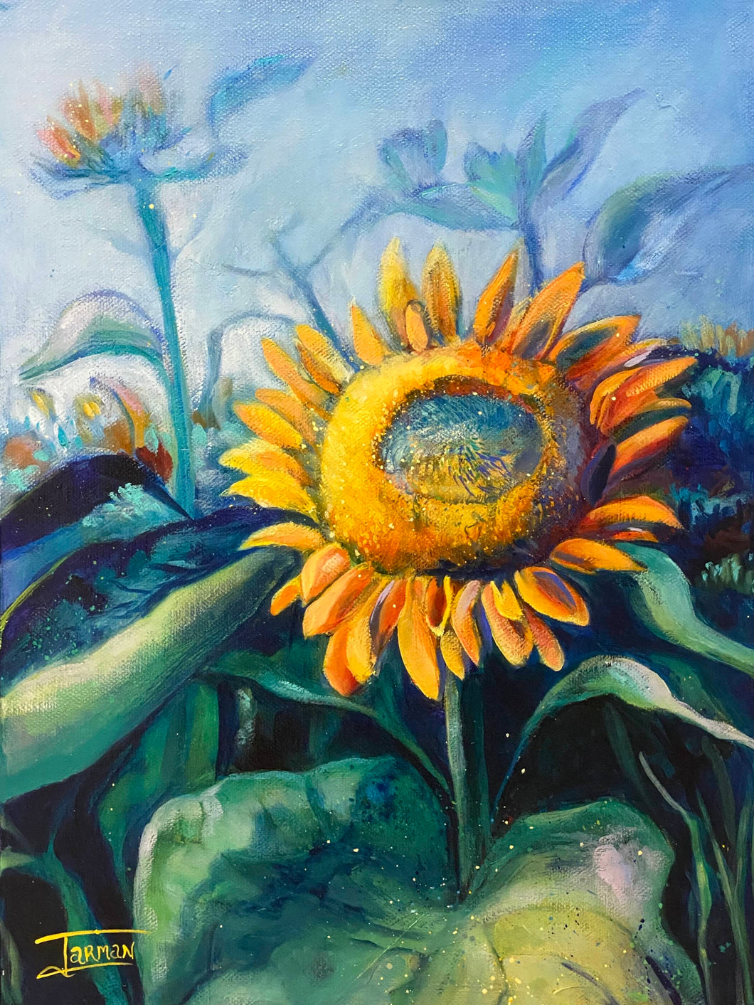 Sunflower, sunflower art, Van Gogh, Vincent, Sunflower field, sunflower petals, sunflowers, sunflower painting, painting of sunflowers, art of the sunflower, yellow and blue sunflower